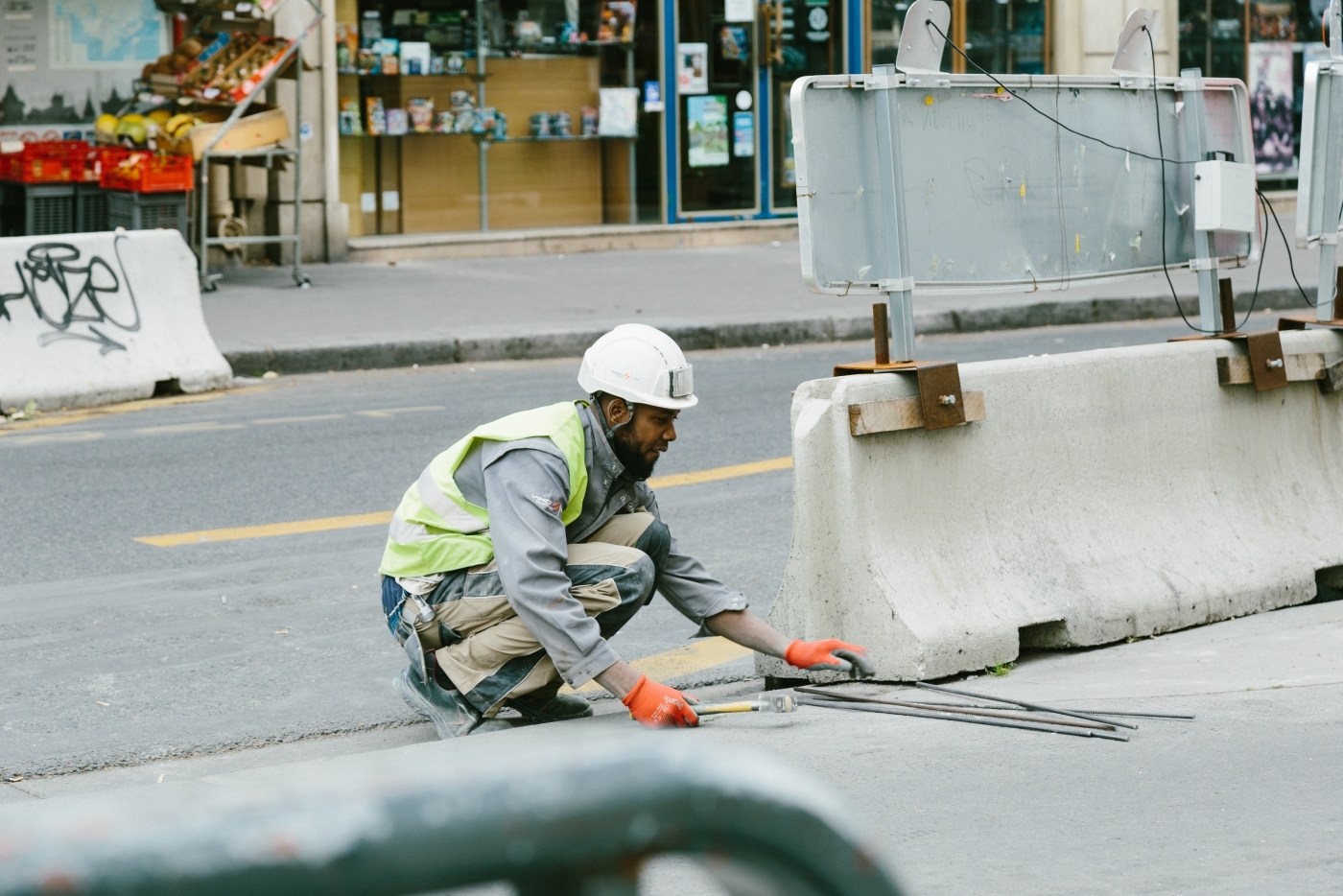 Construction worker working on road