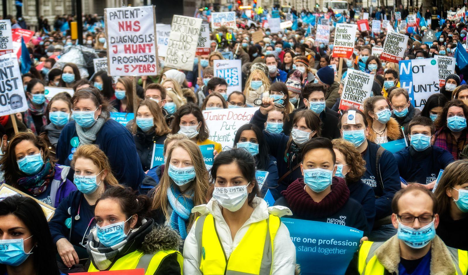Junior doctors protest against NHS cuts, 2016.